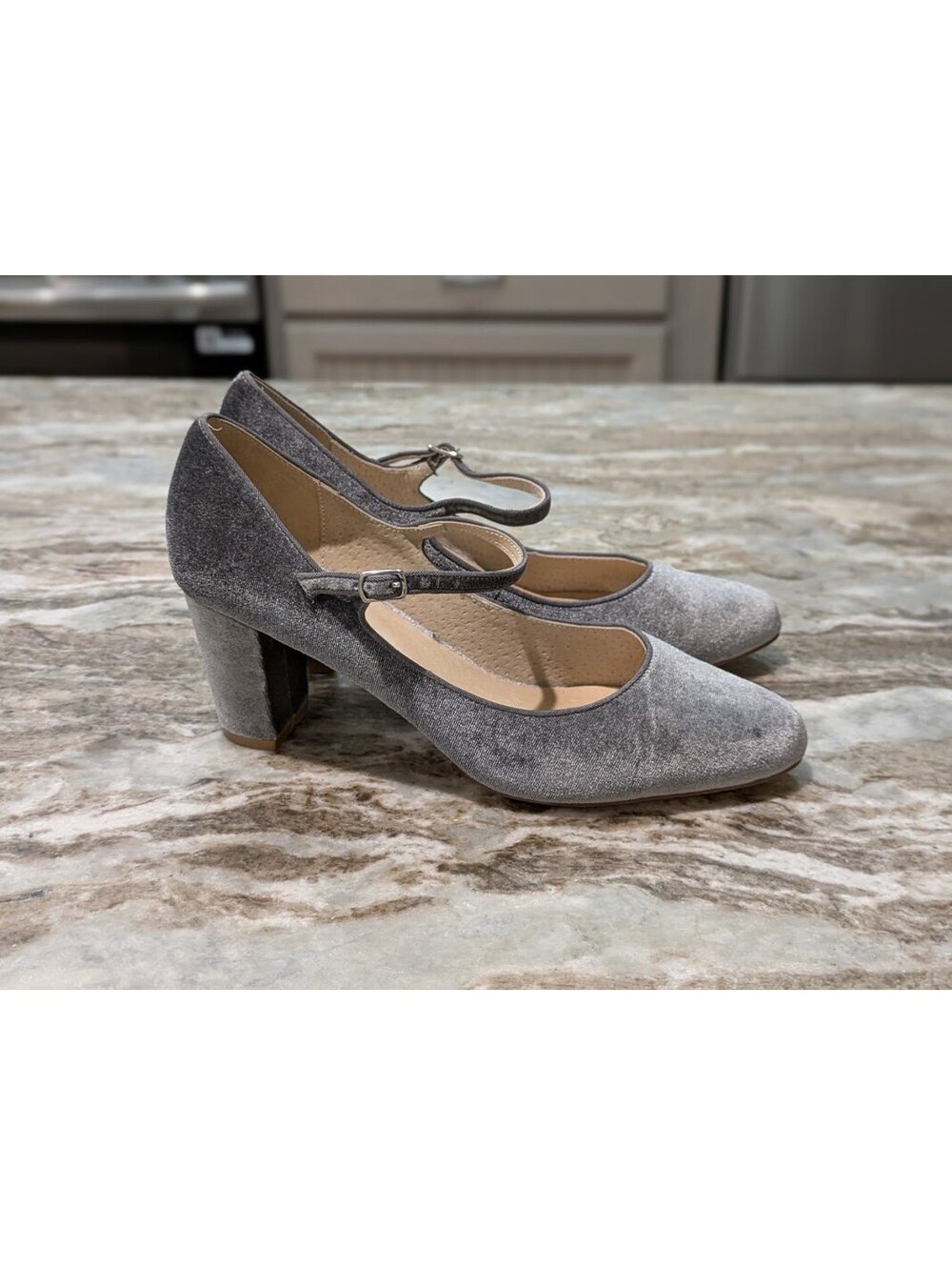 Chelsea Crew Size 10 Silver Felt Mary Jane Heels